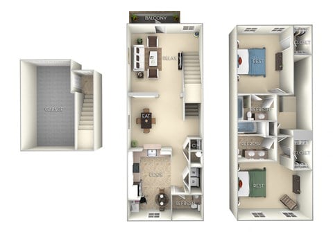 Floor plan for 2 beds, 2.5 baths, 1480 sqft